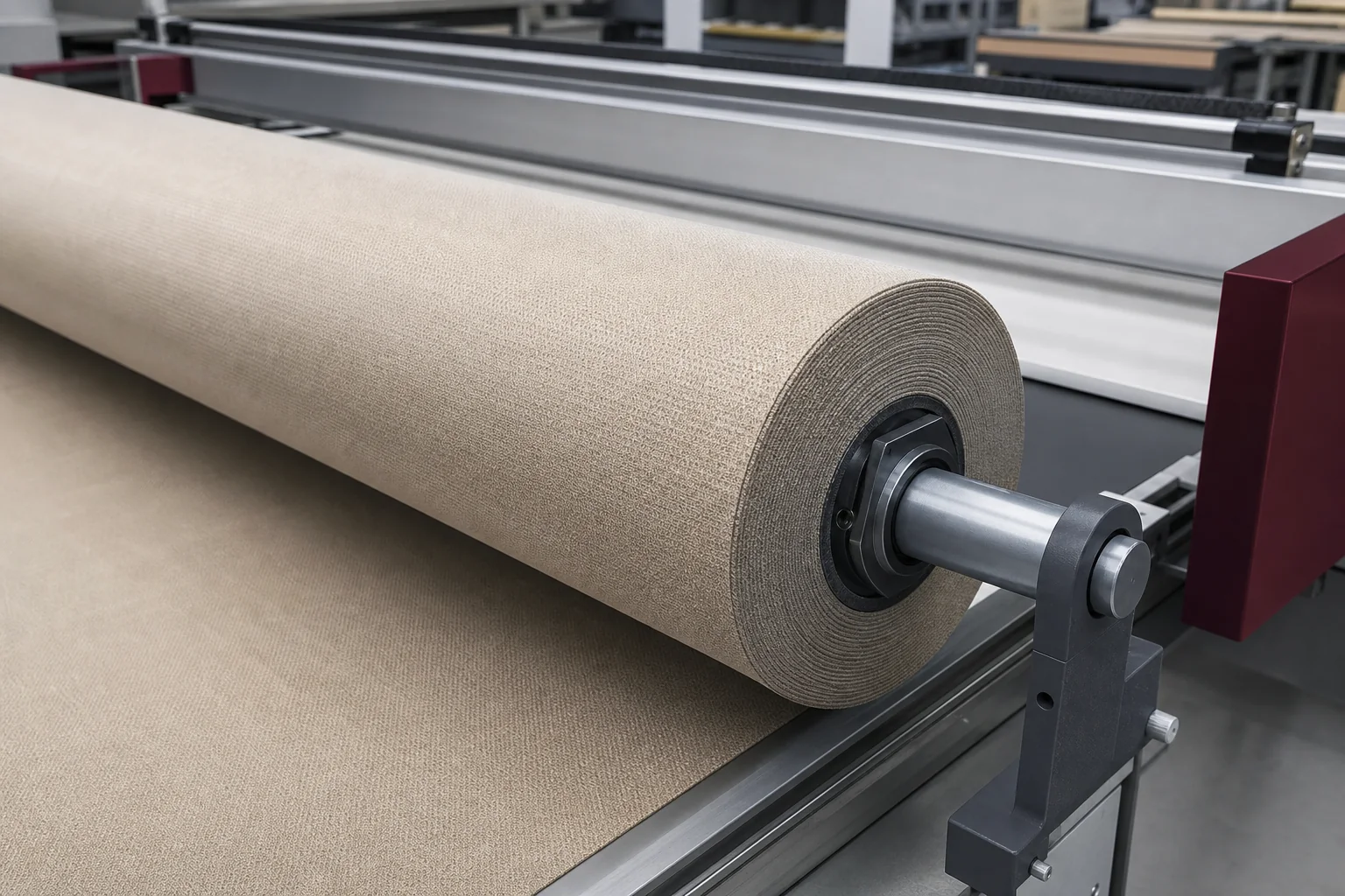 Rolo de tecido em equipamento de fabricação de persianas